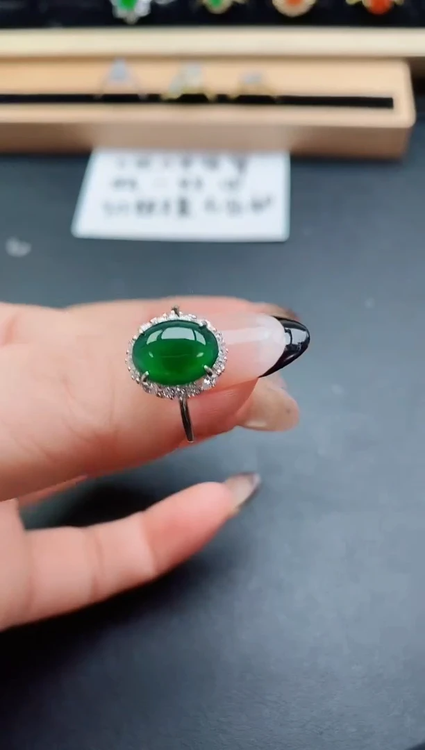 翡翠戒指银S925镶嵌50805