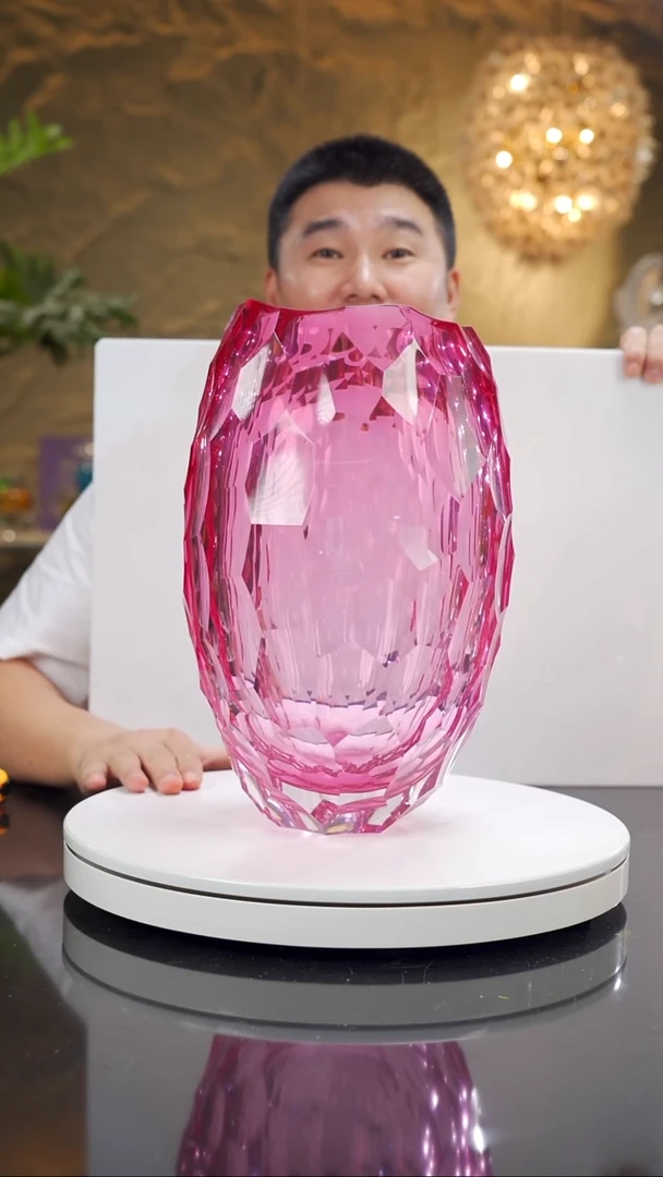 设计款金红凹切面花瓶大号带底座