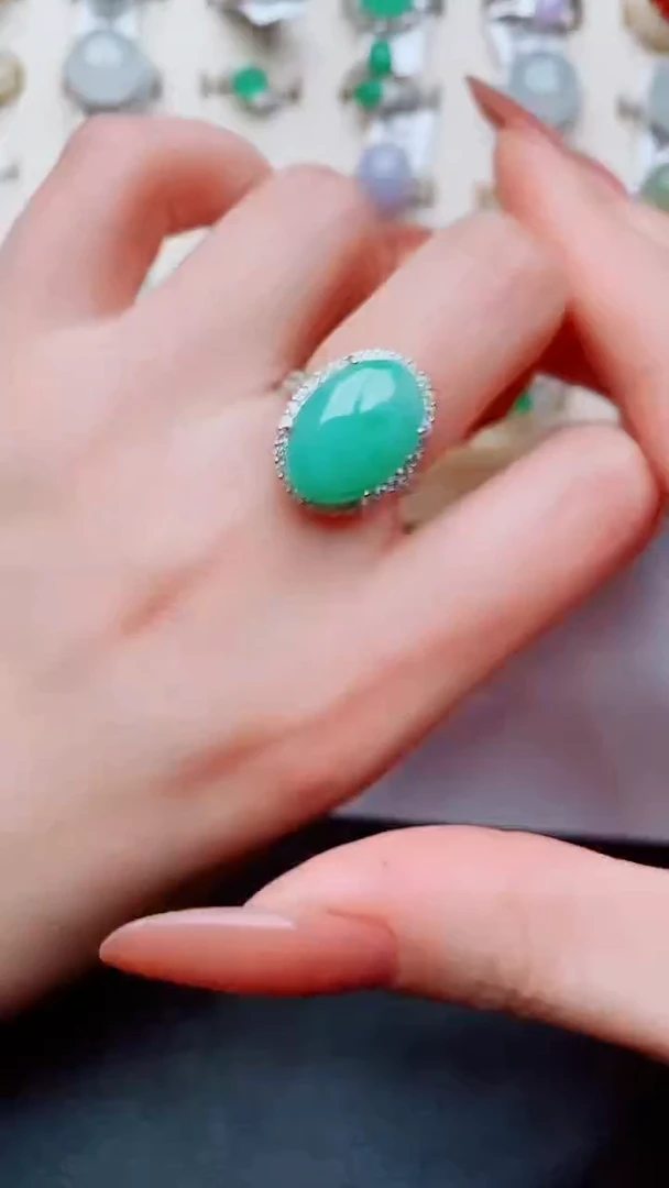 银S925镶嵌戒指翡翠...