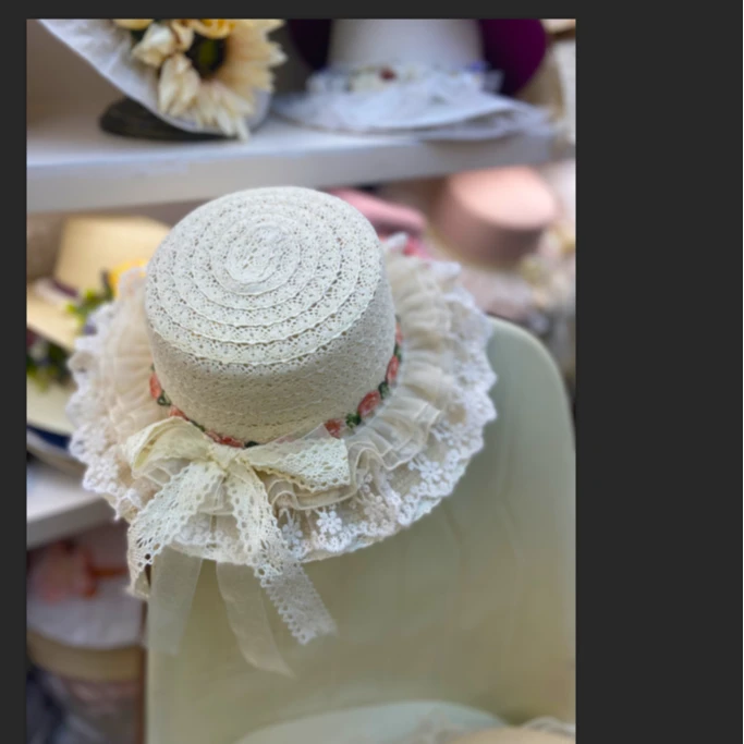 萝莉帽高级感海边沙滩春夏法式平顶帽檐遮阳夏季公主蕾丝帽