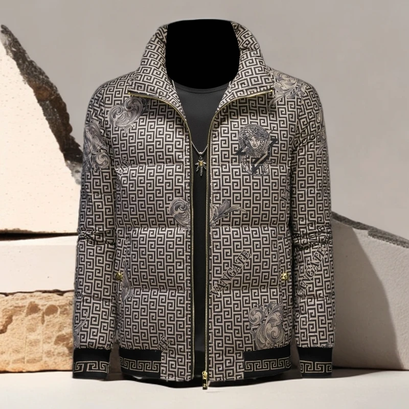 诺顿雷斯欧洲站冬季男新款潮牌百搭短款花色羽绒衣印花立领羽绒服