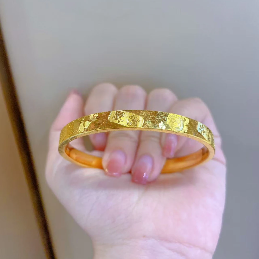 5D硬金足金999卡6M三面吉言碎碎冰时尚爆闪爆亮黄金手镯