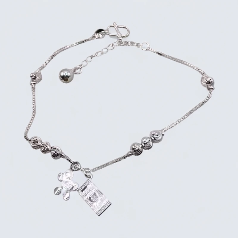 足银脚链 福记 （银一生） 037  足银小马钱币脚链