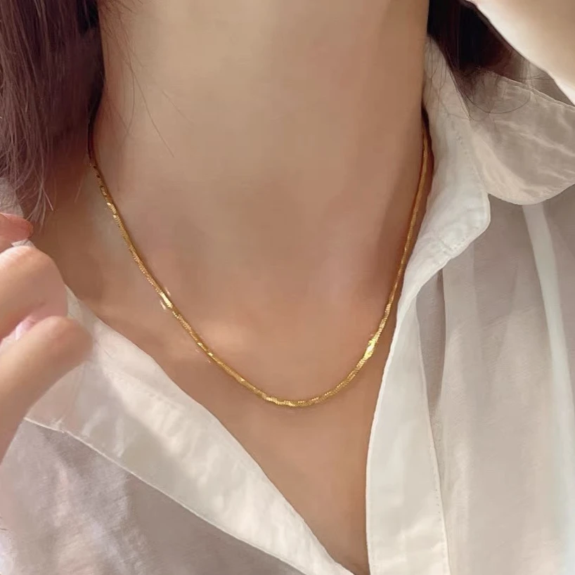 【足金999满天星蛇骨素链】45cm长纯黄金真金简约节日礼物锁骨链