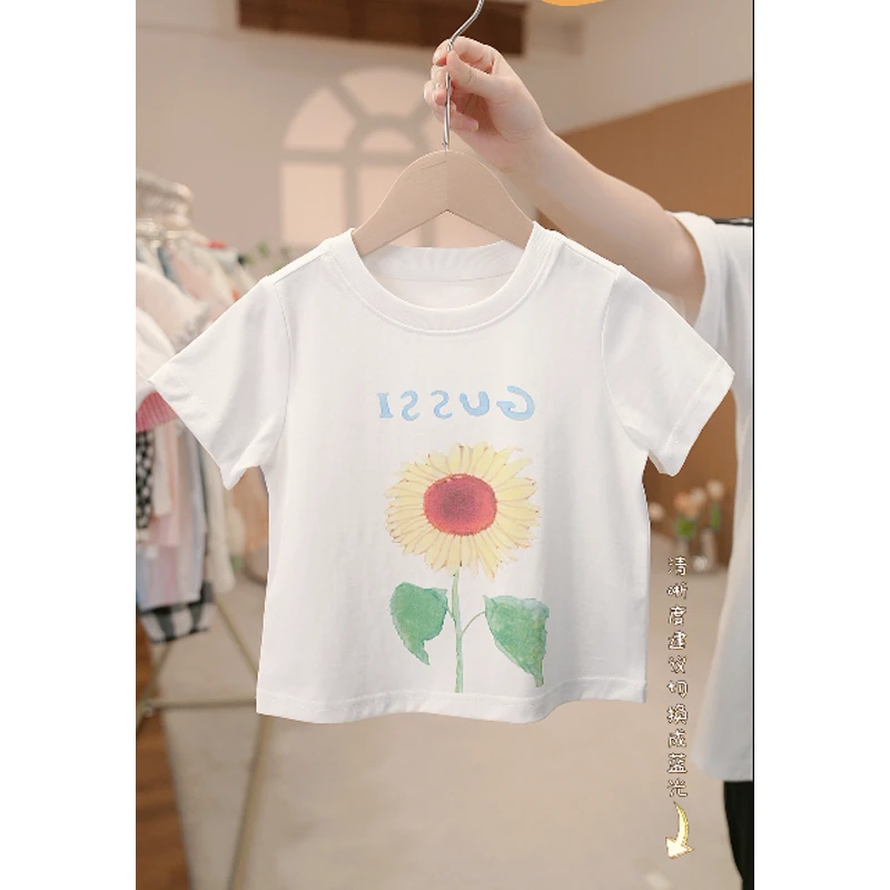 预售【向日葵T】3731女童时尚正肩T恤儿童数码卡通印花短袖上衣夏季