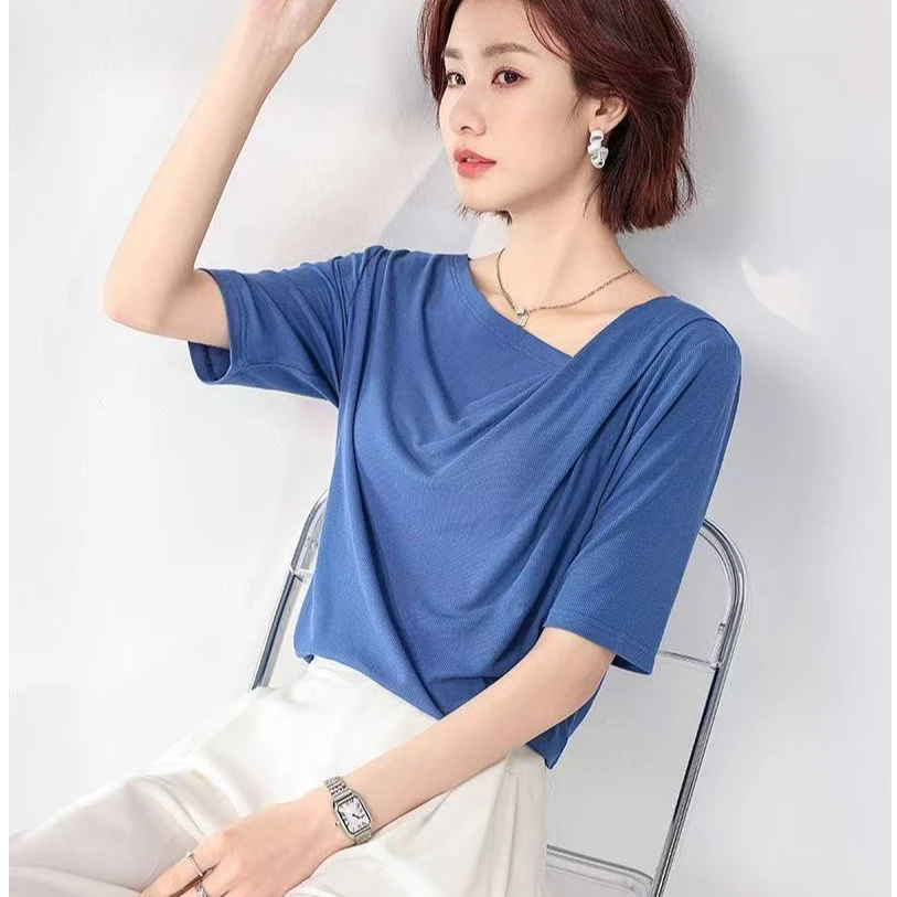 夏季桑蚕丝法式宽松舒适透气简约白色上衣t恤女短袖2025新款爆款