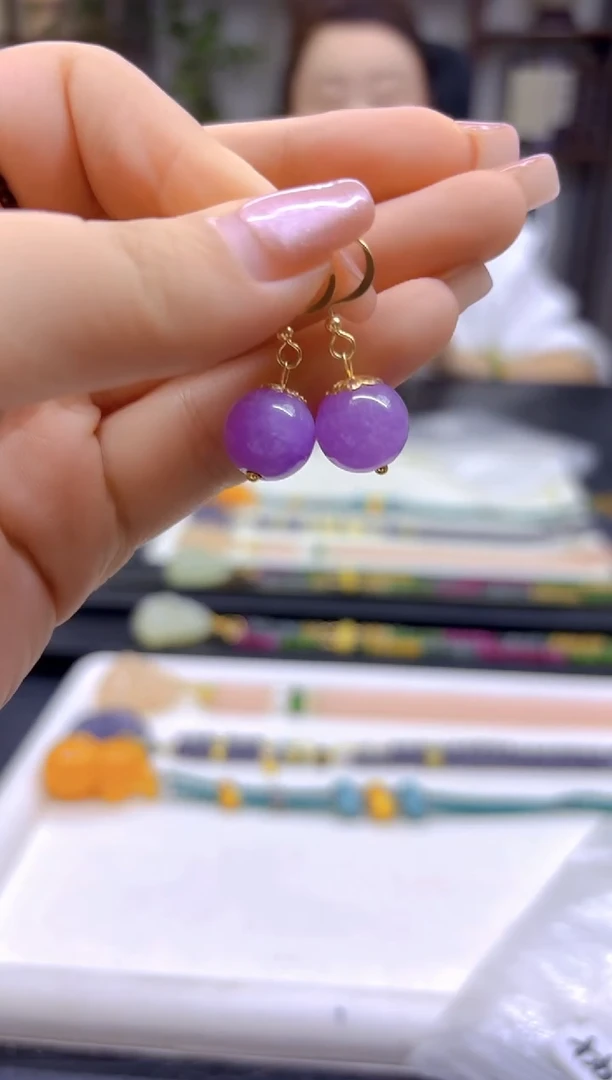 翡翠14K金镶嵌耳饰DIY款E494