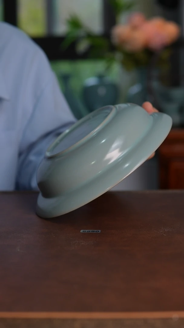 摆件0653天青釉无纹帽沿洗19cm