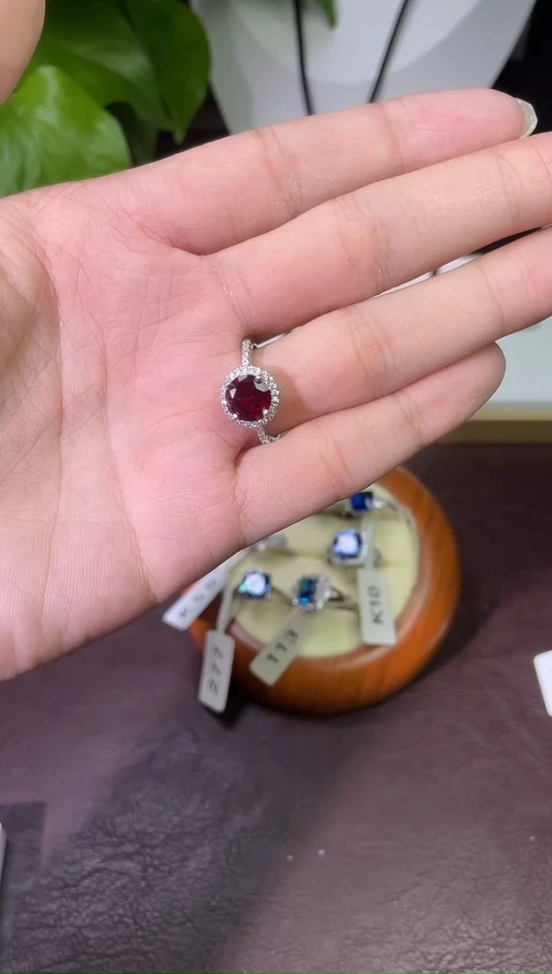 合金合成钻石红宝戒指