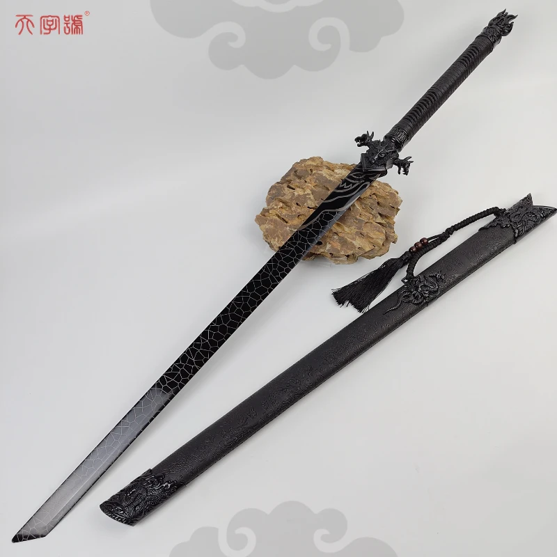 【11】楼兰唐横刀杉木鞘合金电镀装饰高锰钢烤色刀身未开刃摆件