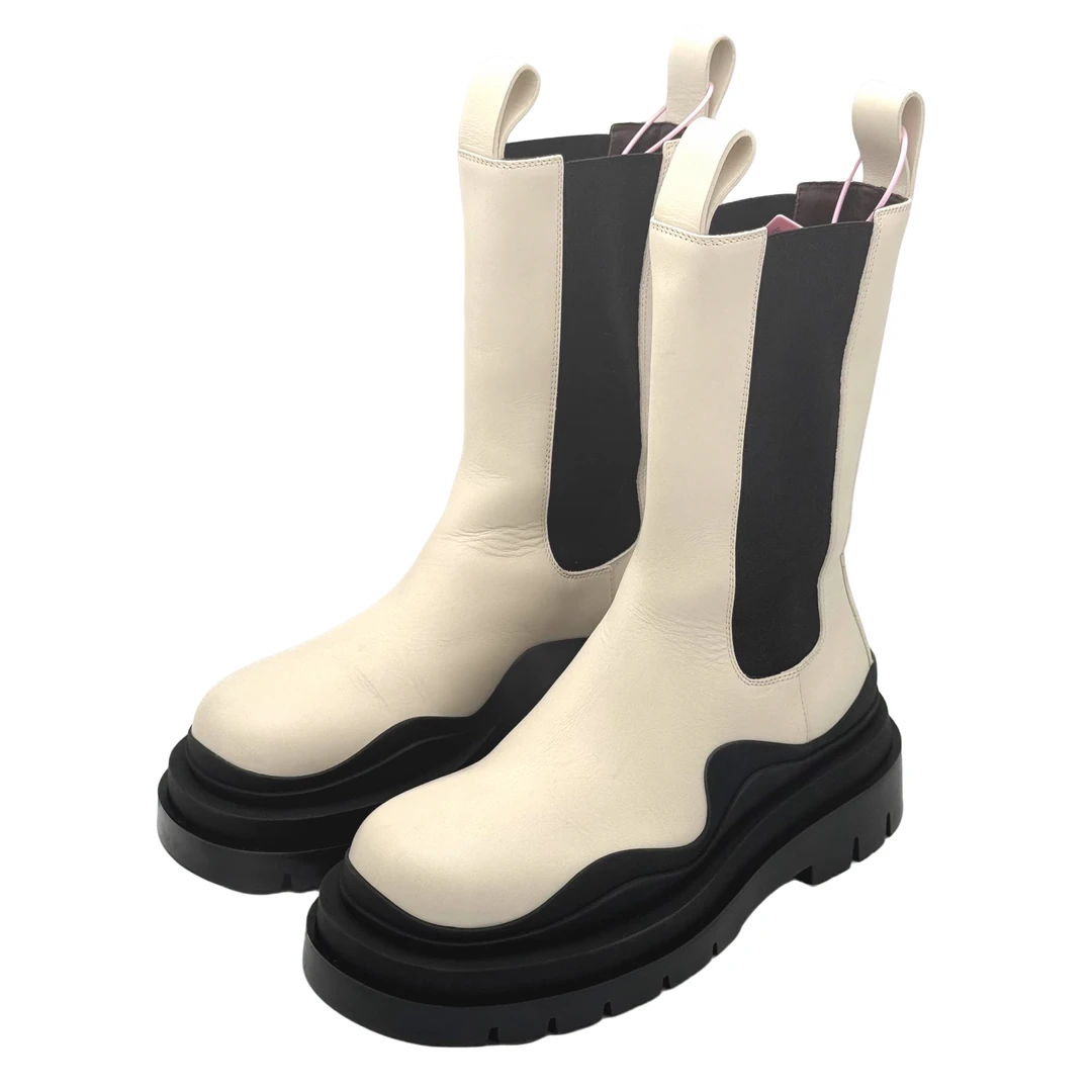 99新 BOTTEGA VENETA/葆蝶家 白色厚底烟管切尔西靴/37码/DM1285