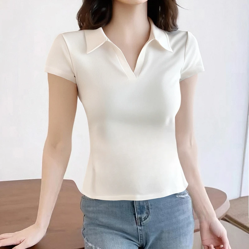 翻领POLO衫短袖t恤女2025新款小个子纯欲修身收腰上衣百搭小众潮