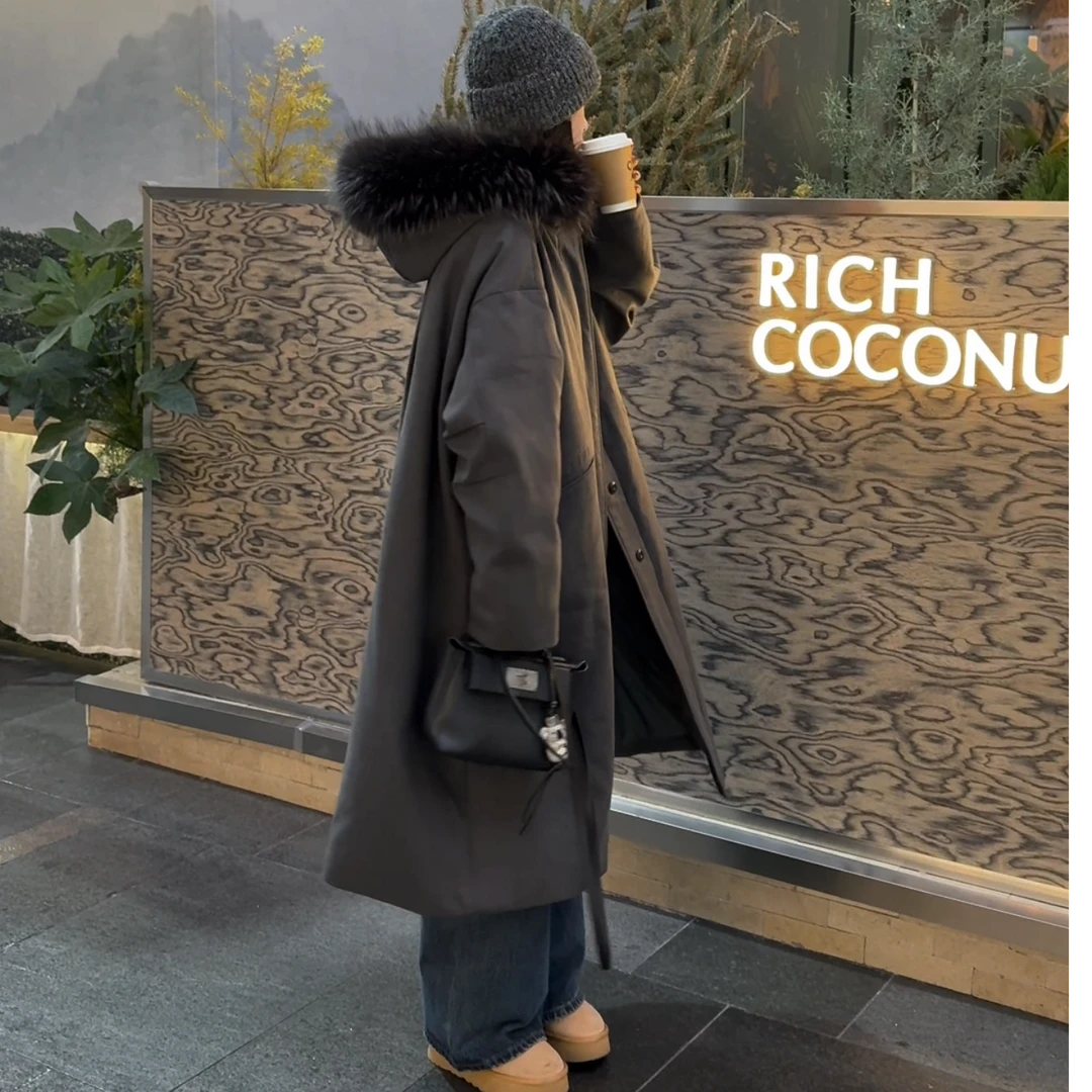 S.SHUi大毛领工装派克羽绒服门襟暗扣女冬设计师款24W092