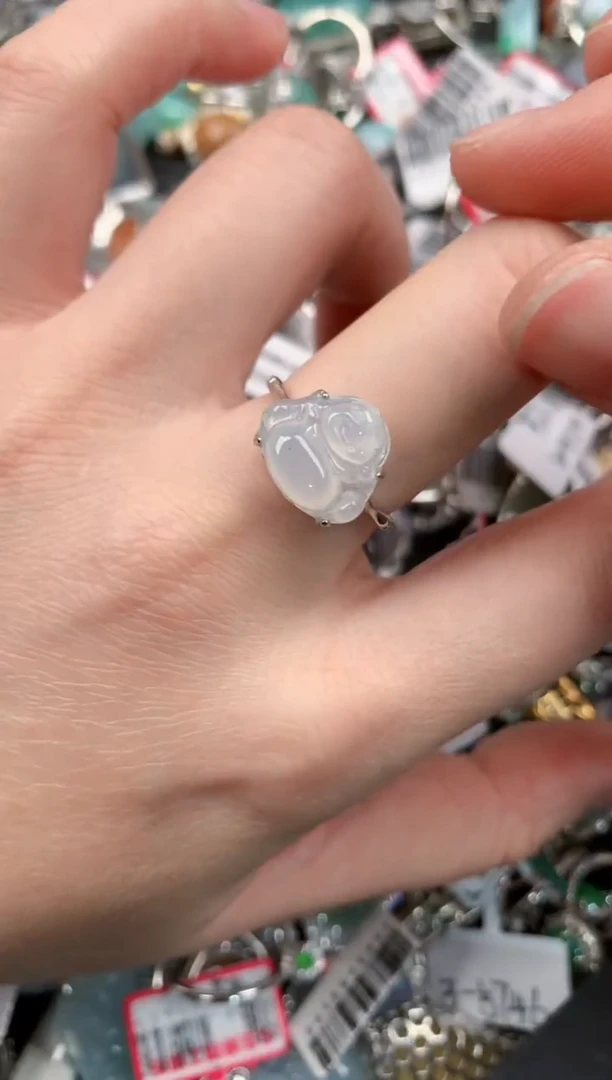 银S925镶嵌戒指翡翠999---1