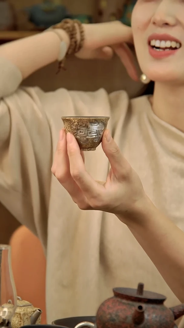言野手作 粉引仿古青铜银杯