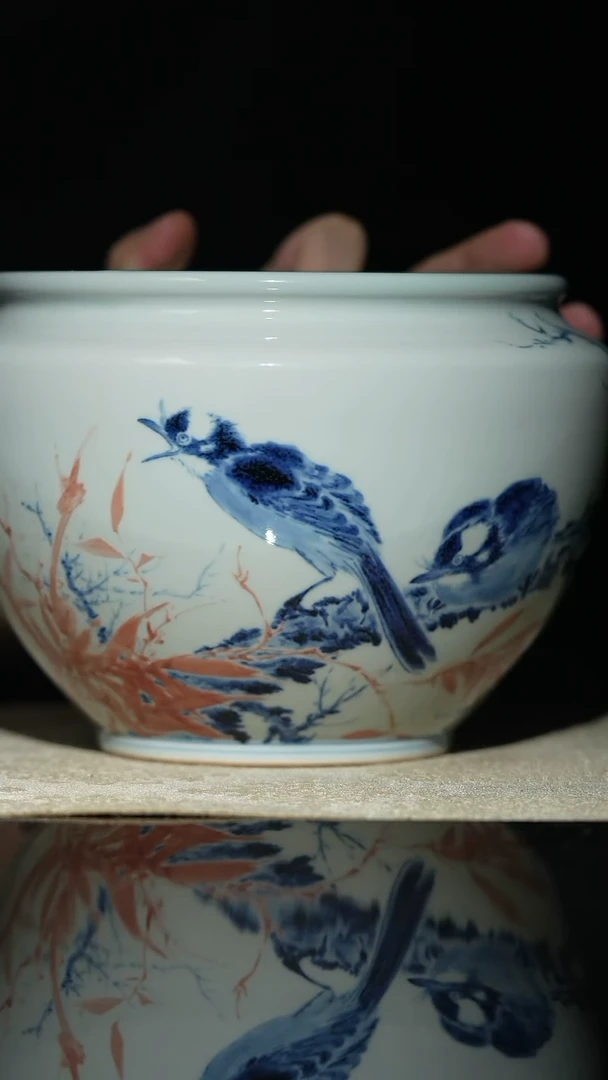 壹**肆五云随安青花釉下红鸟水洗