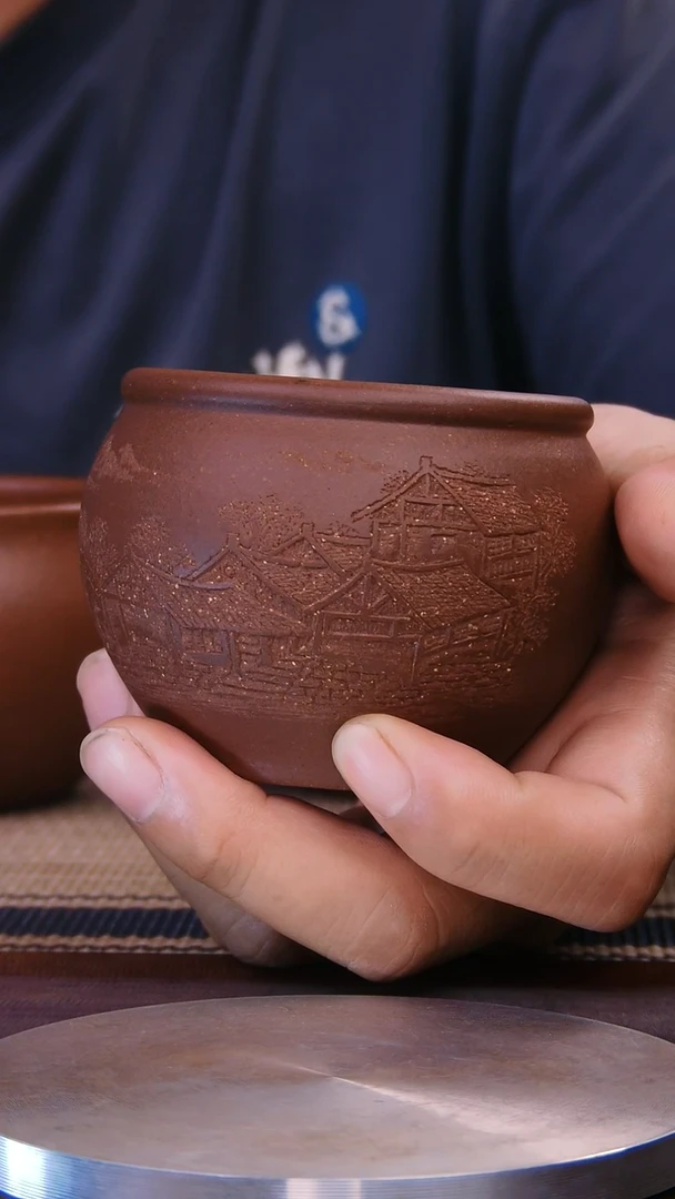茶杯紫砂轻*尘深井紫泥杯子