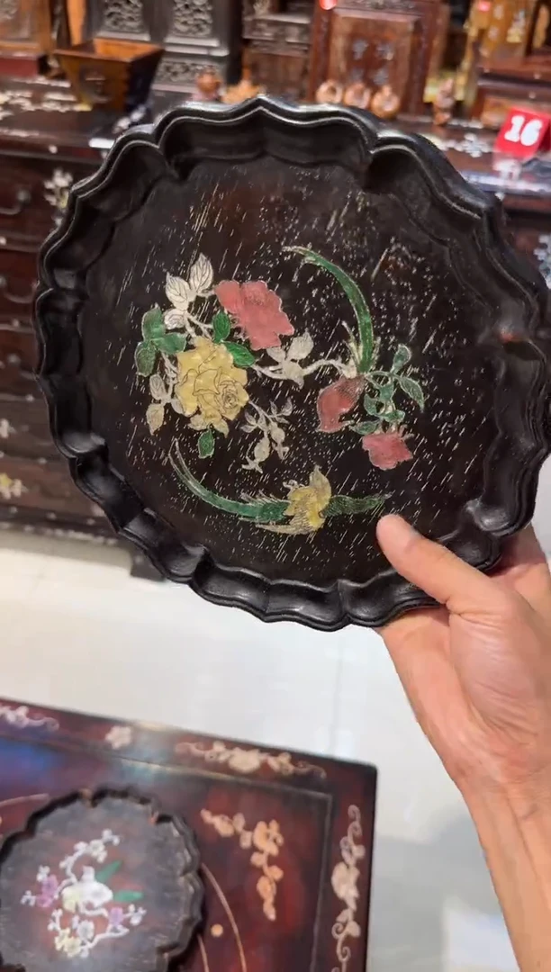 木紫檀长尾鸟圆盘88