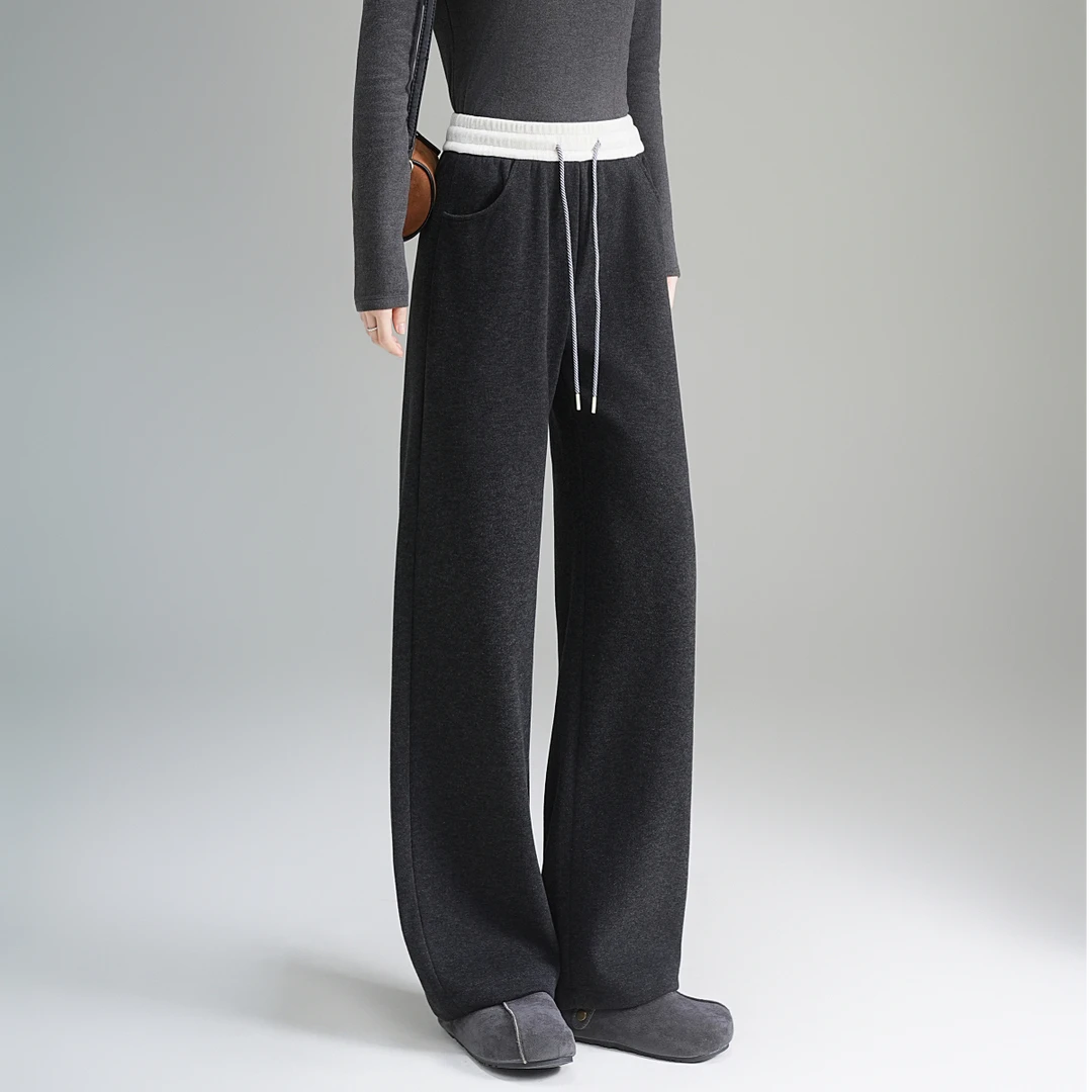 【ZJ】尼尼糯糯直筒裤秋季高腰休闲裤弹力松紧显高显瘦百搭垂感卫裤