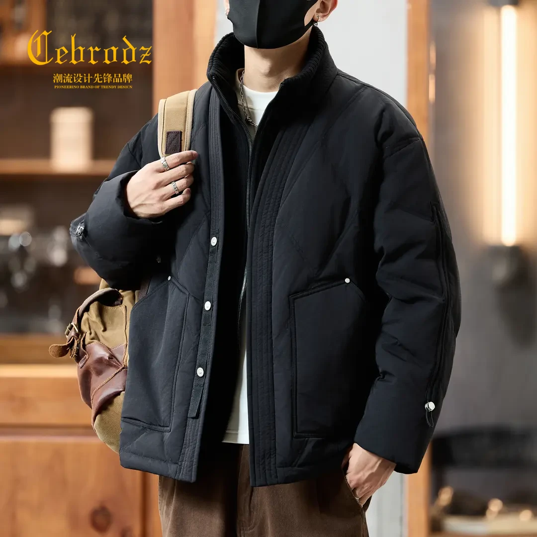 法国Cebrodz鸭羽绒服男冬季2025新款保暖半高领假两件潮牌外套