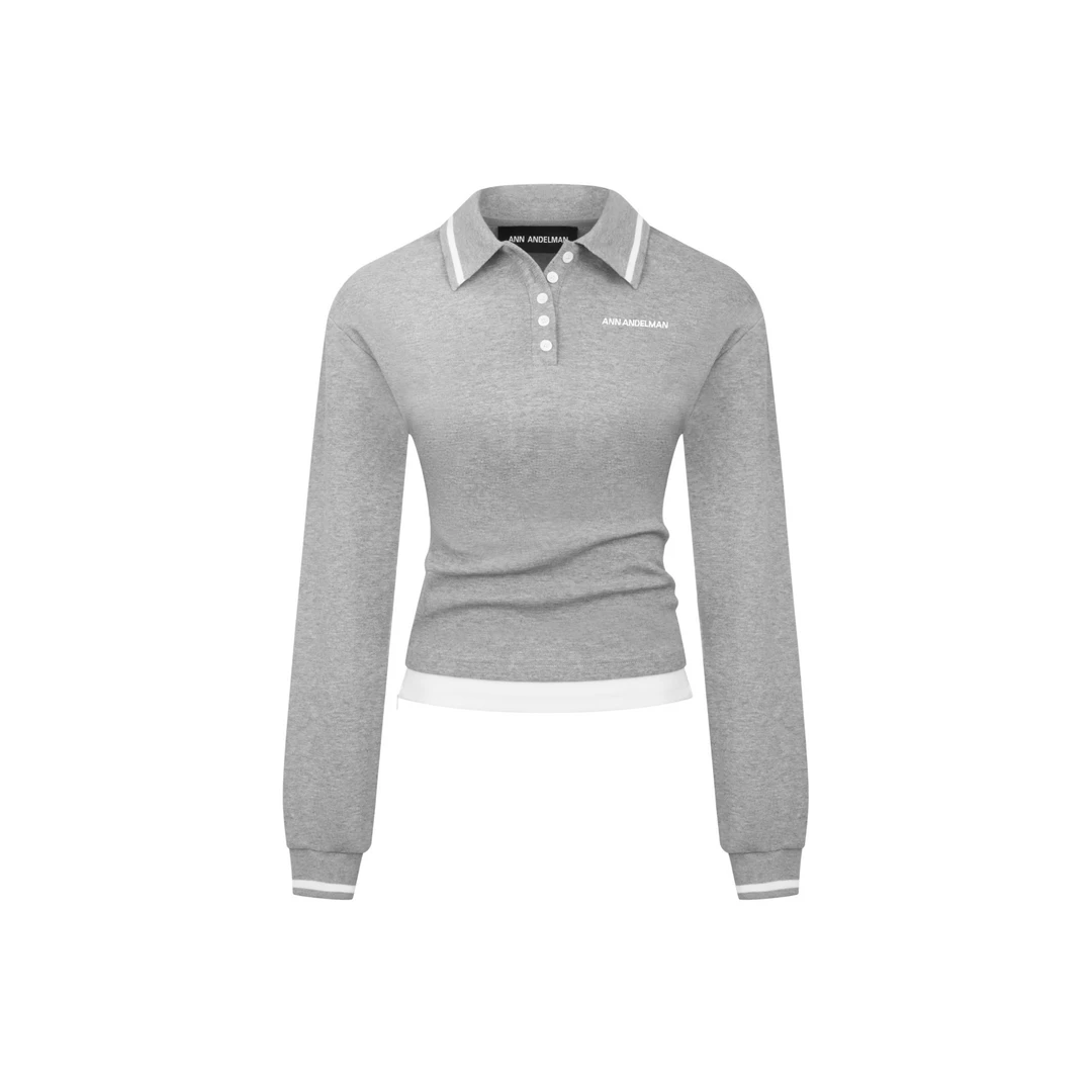 ANN ANDELMANT恤长袖运动针织短款修身灰色翻领ol