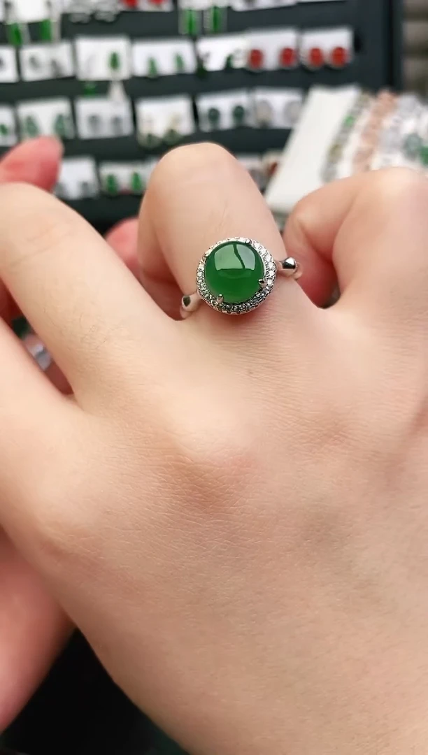 翡翠戒指银S925镶嵌戒指