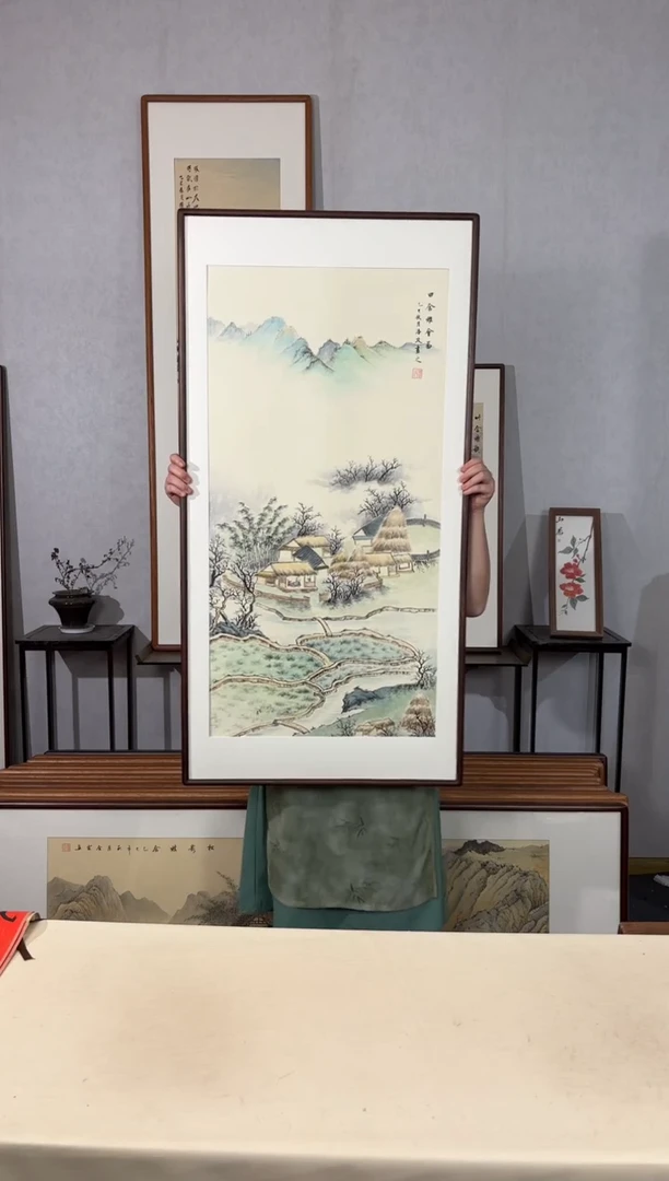 国画手绘*田舍雅会图*62*122cm带框发货