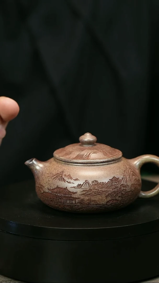 茶壶紫砂冰*H1983蒋静明柴烧刻绘寒江