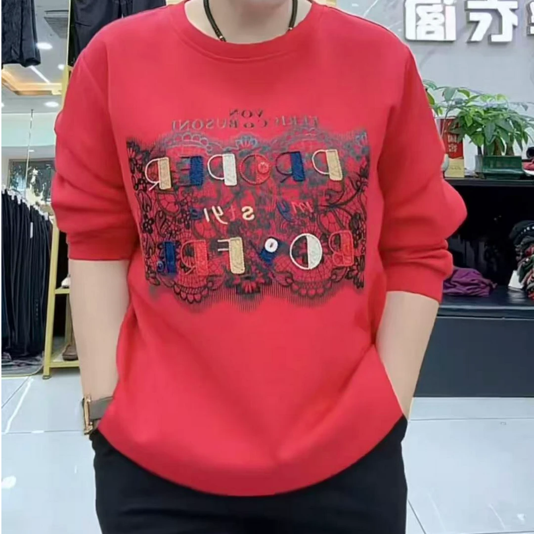 女士长袖九分袖拼色卡通动漫秋季圆领卫衣极简风刺绣