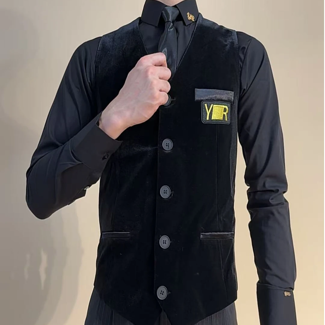 YRSS舞服黑色丝绒马甲摩登舞交谊舞表演练功服背心