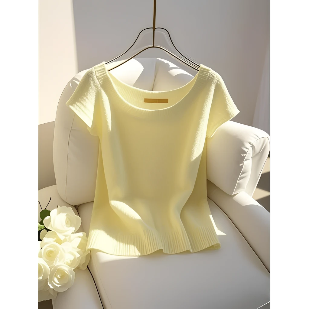 2025夏季新款高级感穿搭洋气独特别致时尚气质超好看短袖黄色上衣
