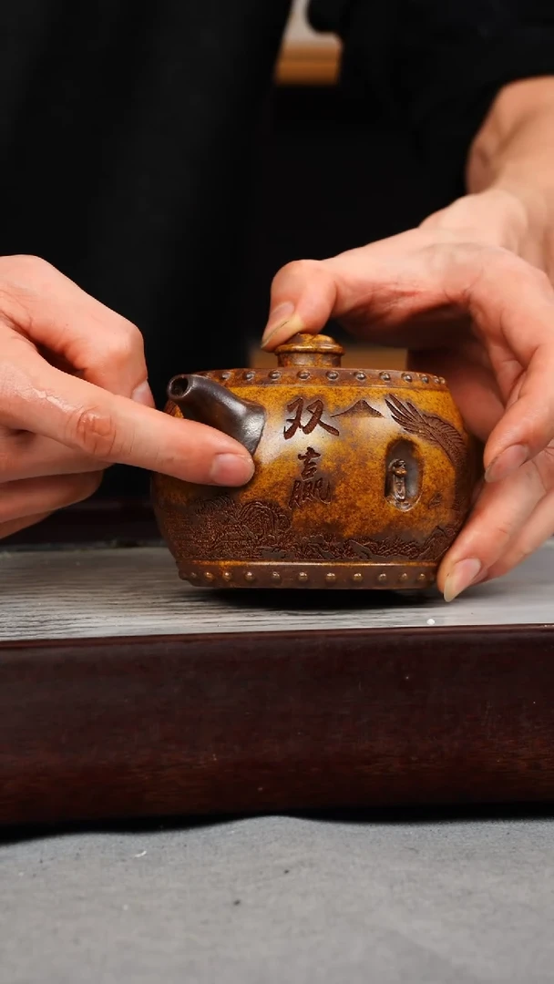 【闪购商品】紫砂茶壶龙骨金砂 战鼓 内嵌达摩 大鹏展翅