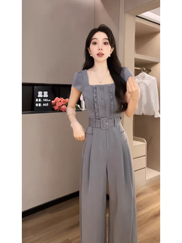 X1078#韩版气质时尚高级百搭通勤收腰显瘦连体裤[沐紫]