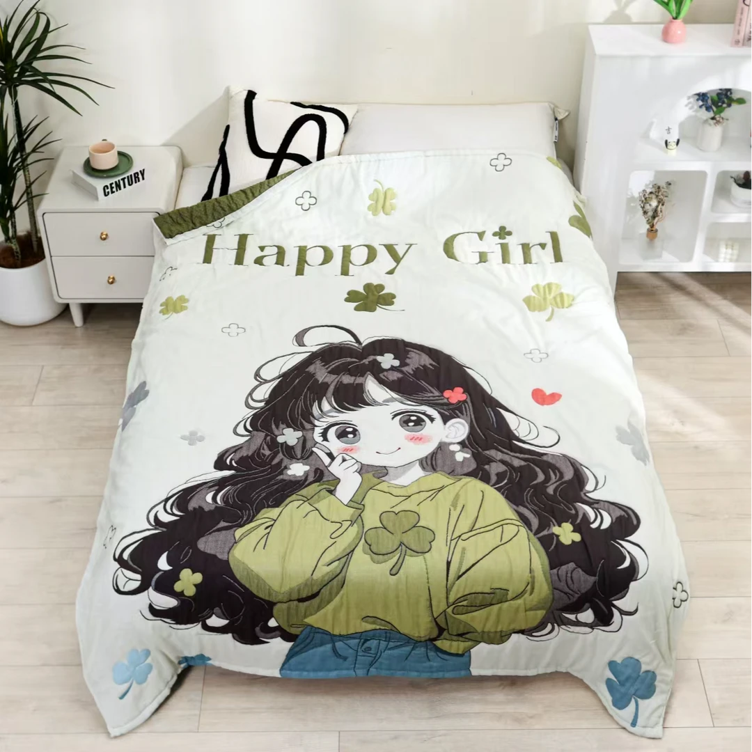 【Happy giri】150*200cm亲肤可爱卡通柔软纱布四季泡芙被