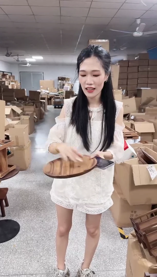 胡桃木实木整木圆形小托盘