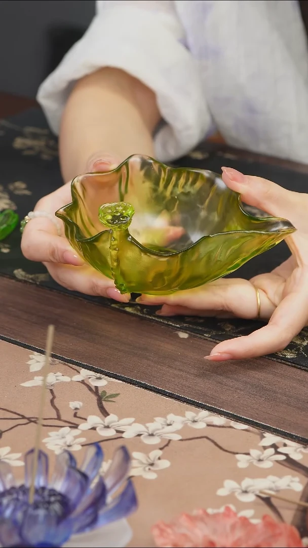 手工艺品琉璃绿色荷花公道