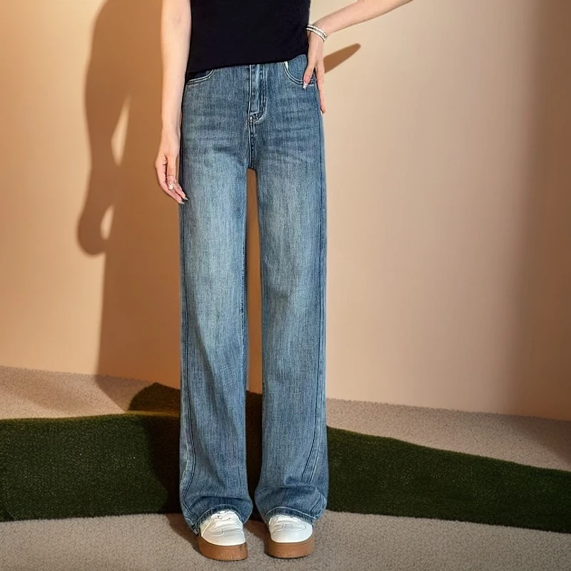 宿慕SUMU窄版阔腿牛仔裤春夏2025新款时尚百搭牛仔长裤子M0006L