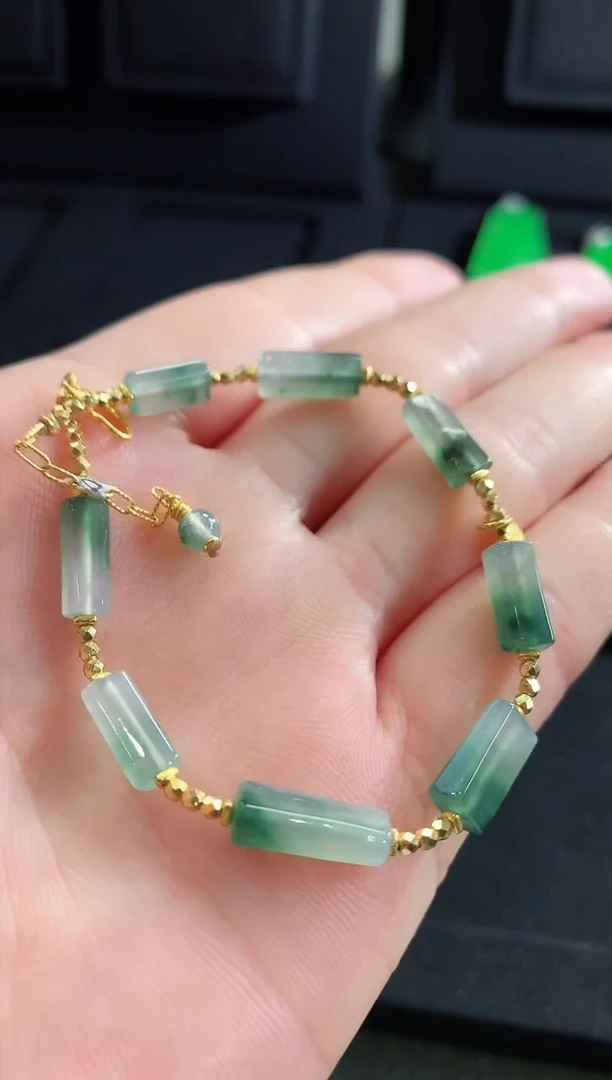 【闪购商品】翡翠手链18K金镶嵌手链