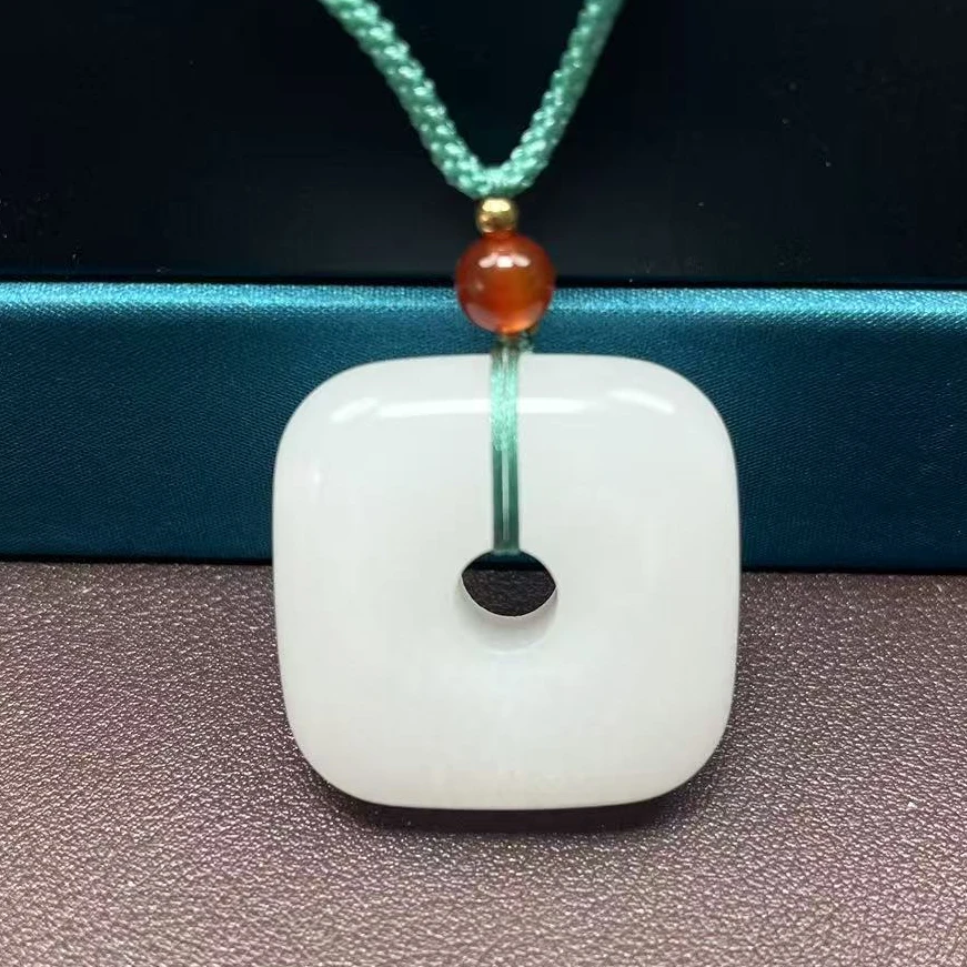 30mm天然玉石新疆金丝玉平安扣方糖天地扣男女吊坠项饰挂件饰品