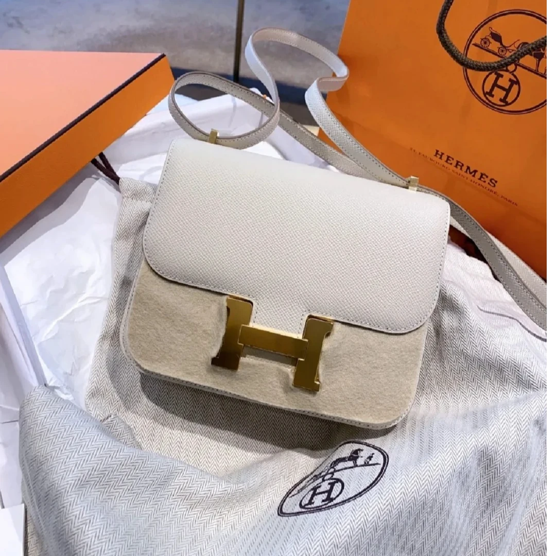 99新 Hermes/爱马仕 小花Jerry康康 24 带镜子 奶昔白 Ep皮 W刻