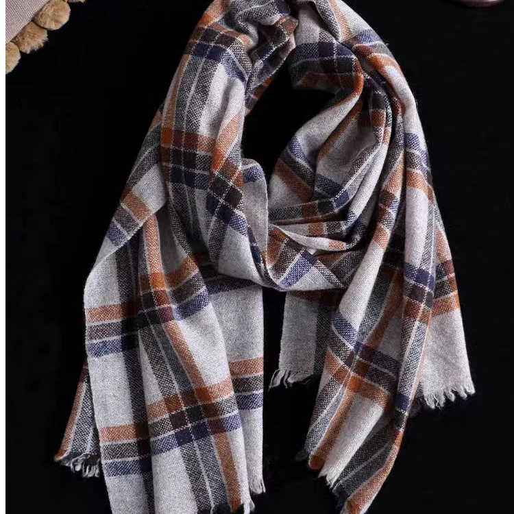 逐梦鸟100%Cashmere高支山羊绒60*180cm围巾围脖披肩两用格纹冬