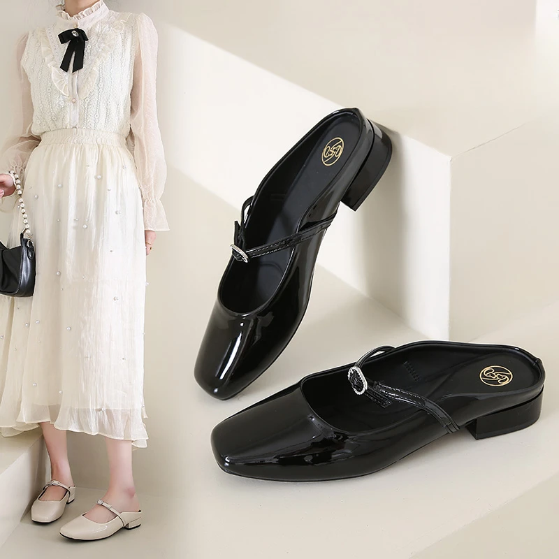 梅蔓琳法式粗跟外穿高档包头半拖鞋夏季时尚玛丽珍凉拖通勤单鞋子