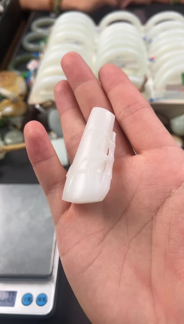 手串未镶嵌和田玉且末天泰白玉竹节吊坠微色差