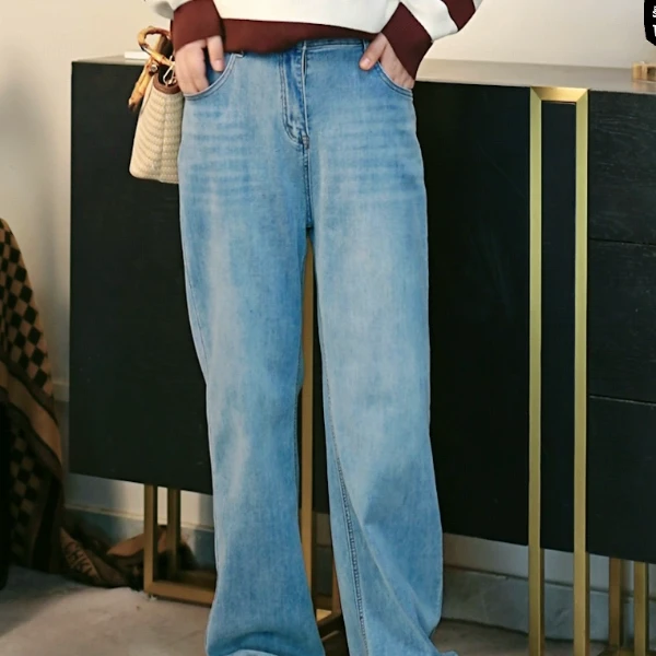 大码女装 腰68-88 春季新款弹力高腰直筒牛仔裤8925#
