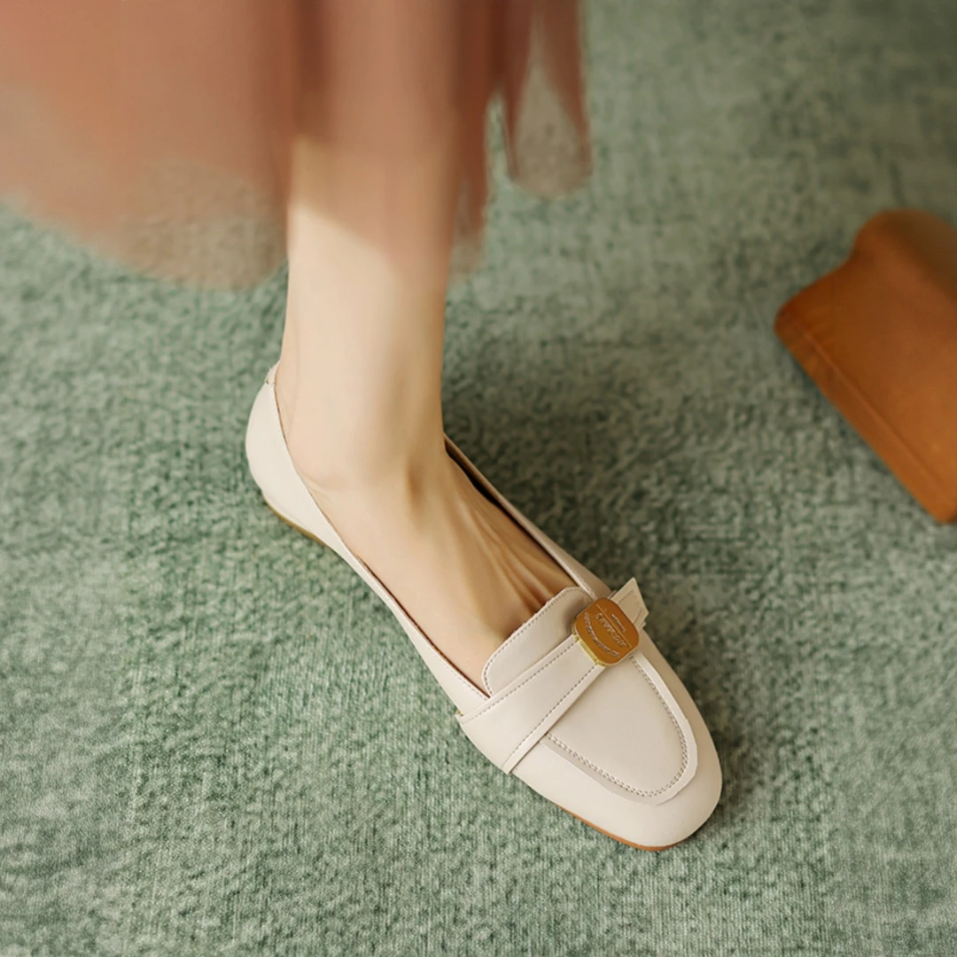 羊皮断码清仓方头低跟乐福鞋女2025新款春秋软底真皮女鞋百搭单鞋