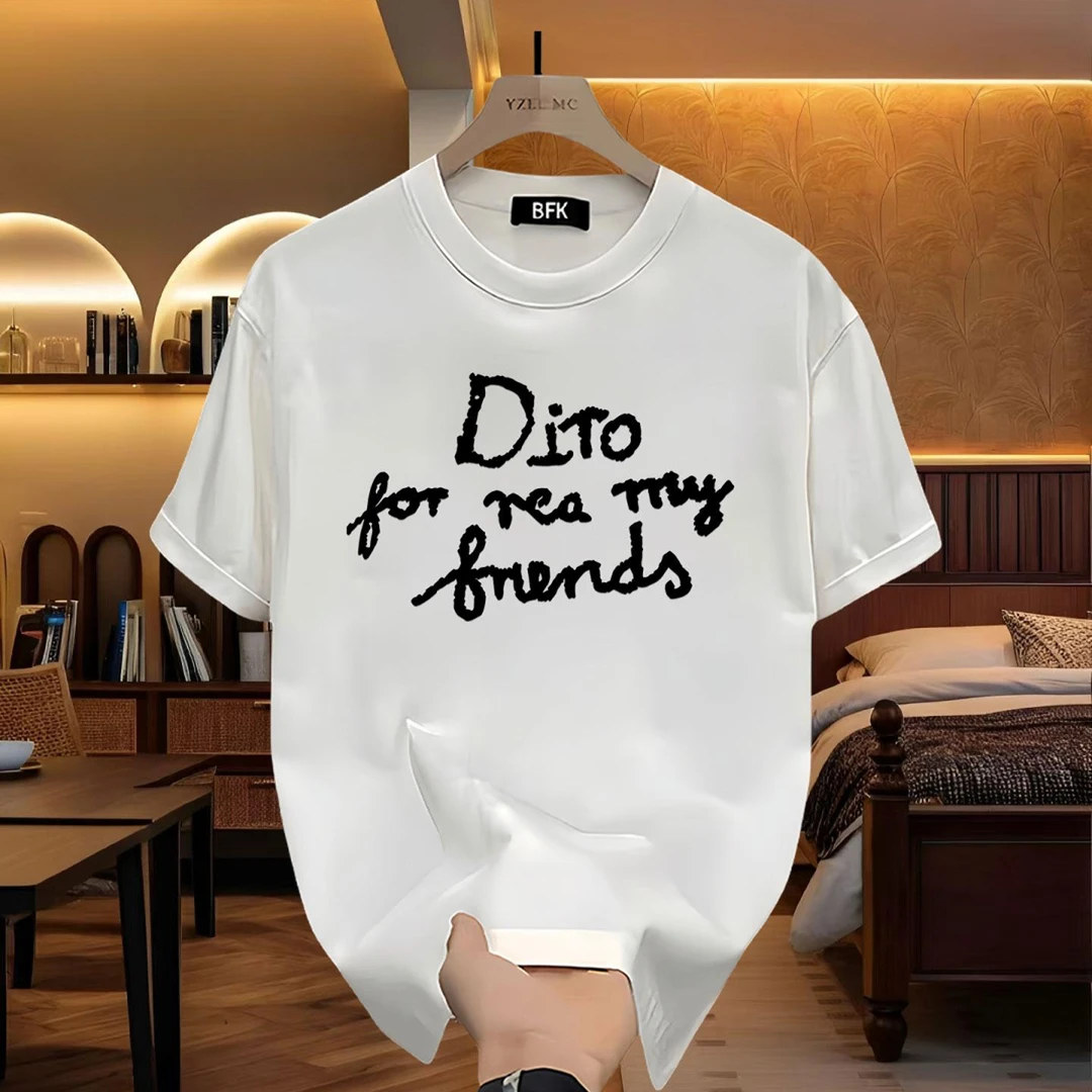 夏季美式简约字母印花短袖T恤男士新款纯棉舒适透气宽松休闲上衣