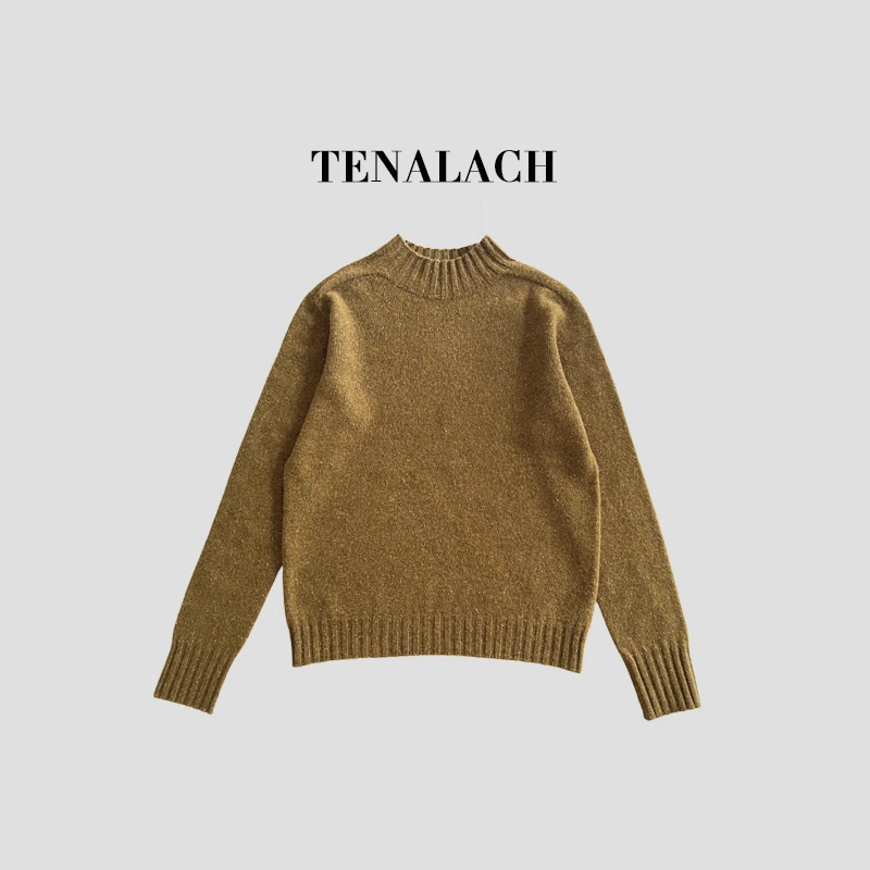 TENALACH丨100%绵羊毛女士半高领套头衫宽松厚款纯色针织打底慵懒