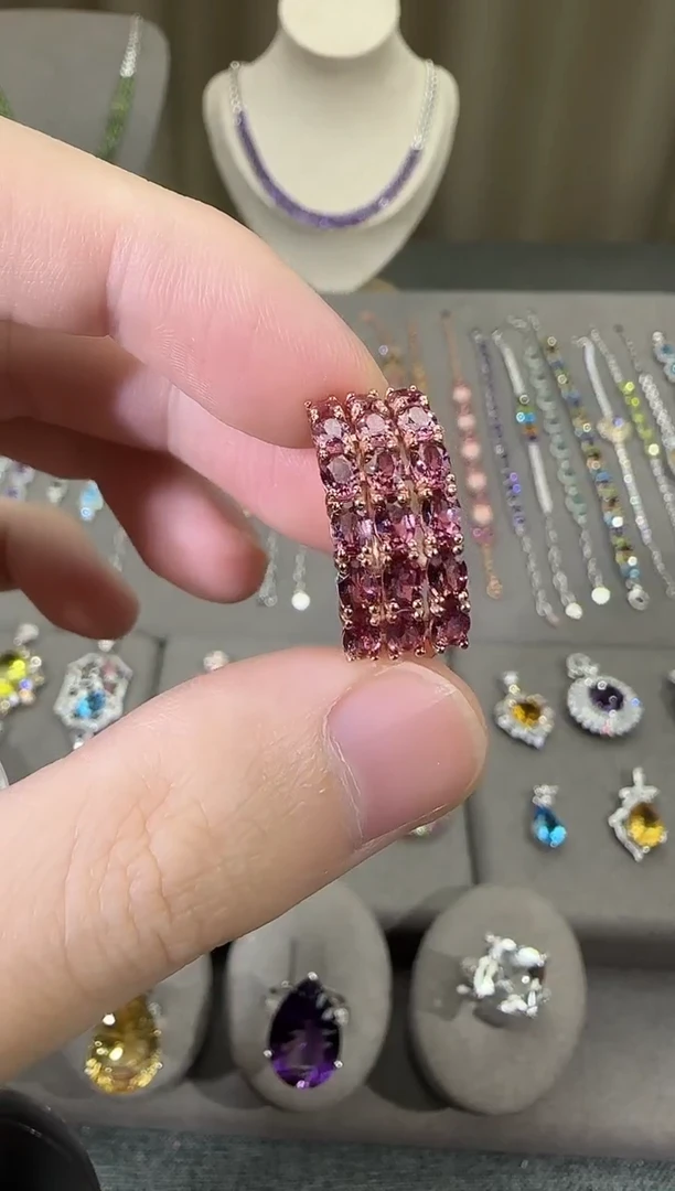 银S925镶嵌戒指石榴石11mm戒指排戒款