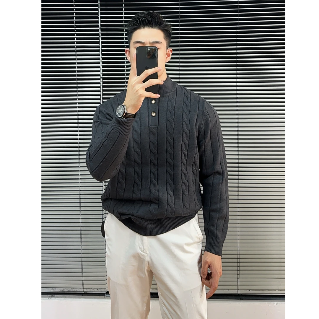 痞帅高品质毛衣男针织衫麻花提花个性时尚高领毛衣外穿男装修身
