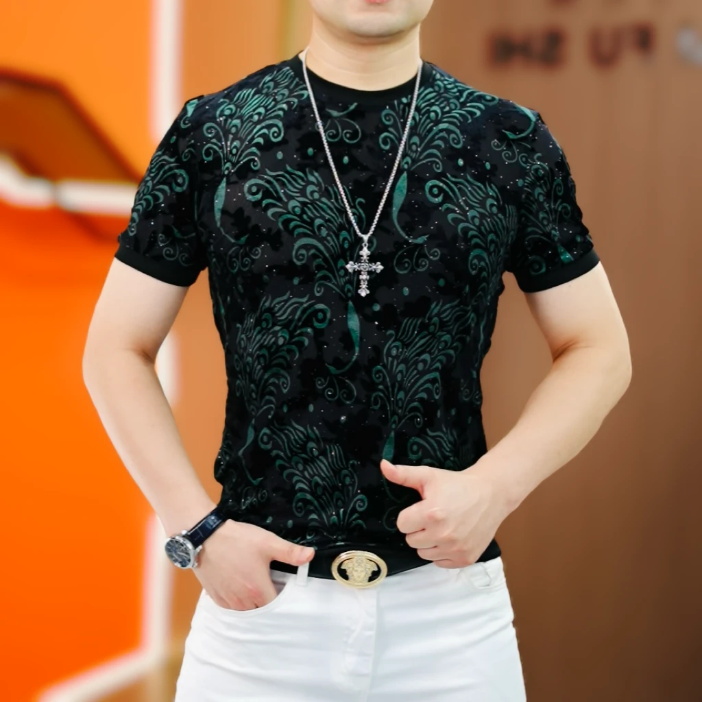 【阿凯严选】高品质夏季新款男士潮流时尚个性冰丝植绒镂空圆领短袖